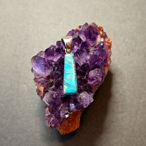 c NATIVE AMERICAN DESIGNER .925 SPIDER WEB TURQUOISE STERLING PENDANT…